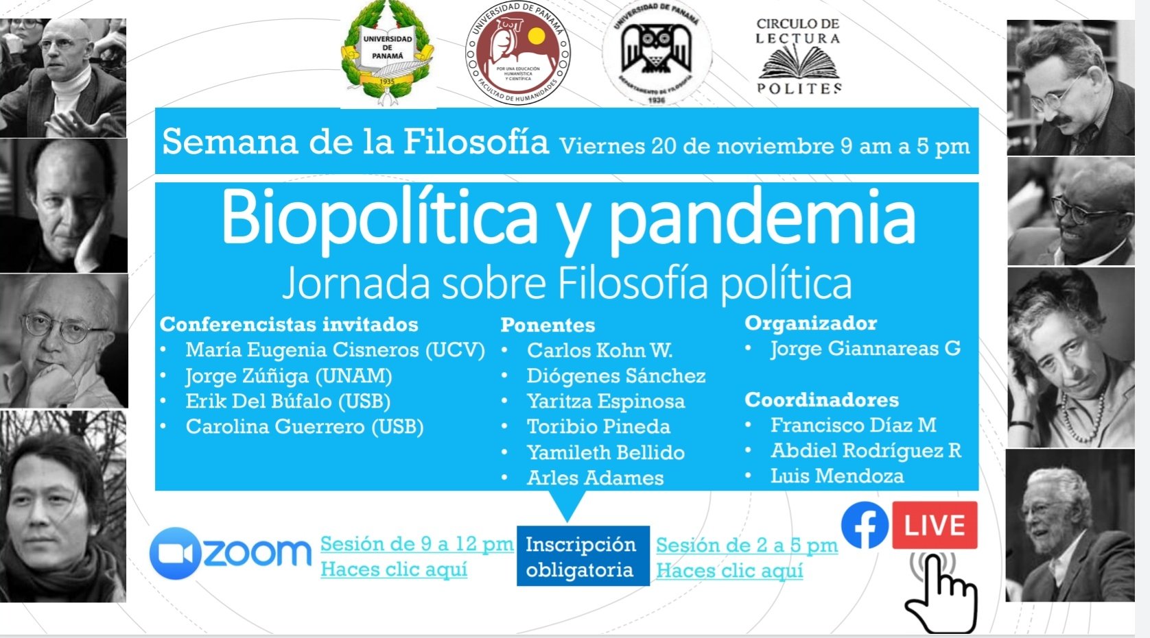 Jornada de Filosofía Política Biopolítica y pandemia será el 20 de noviembre