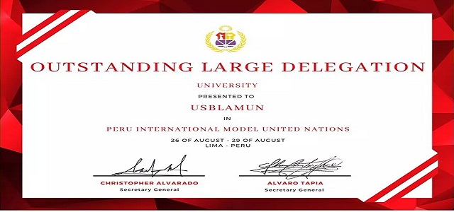 USBLamun premiada como delegación sobresaliente en el Perú International Model United Nations